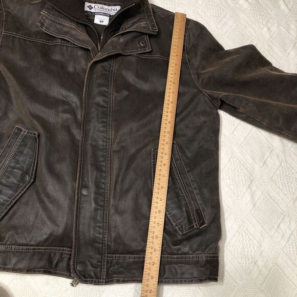 Columbia Men's Bomber Faux Leather Lined Jacket / Coat Size Medium Brown - Picture 16 of 16